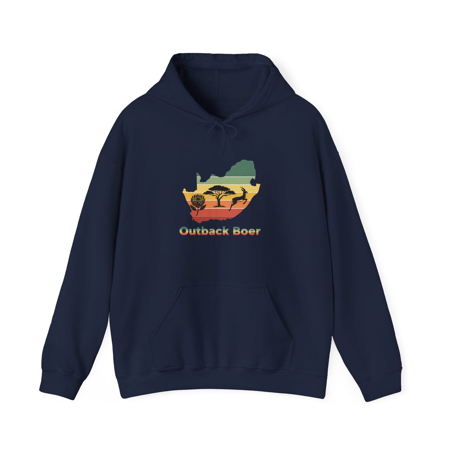 Outback Boer Hoodie — Rustic Australia Map with Savanna Silhouette