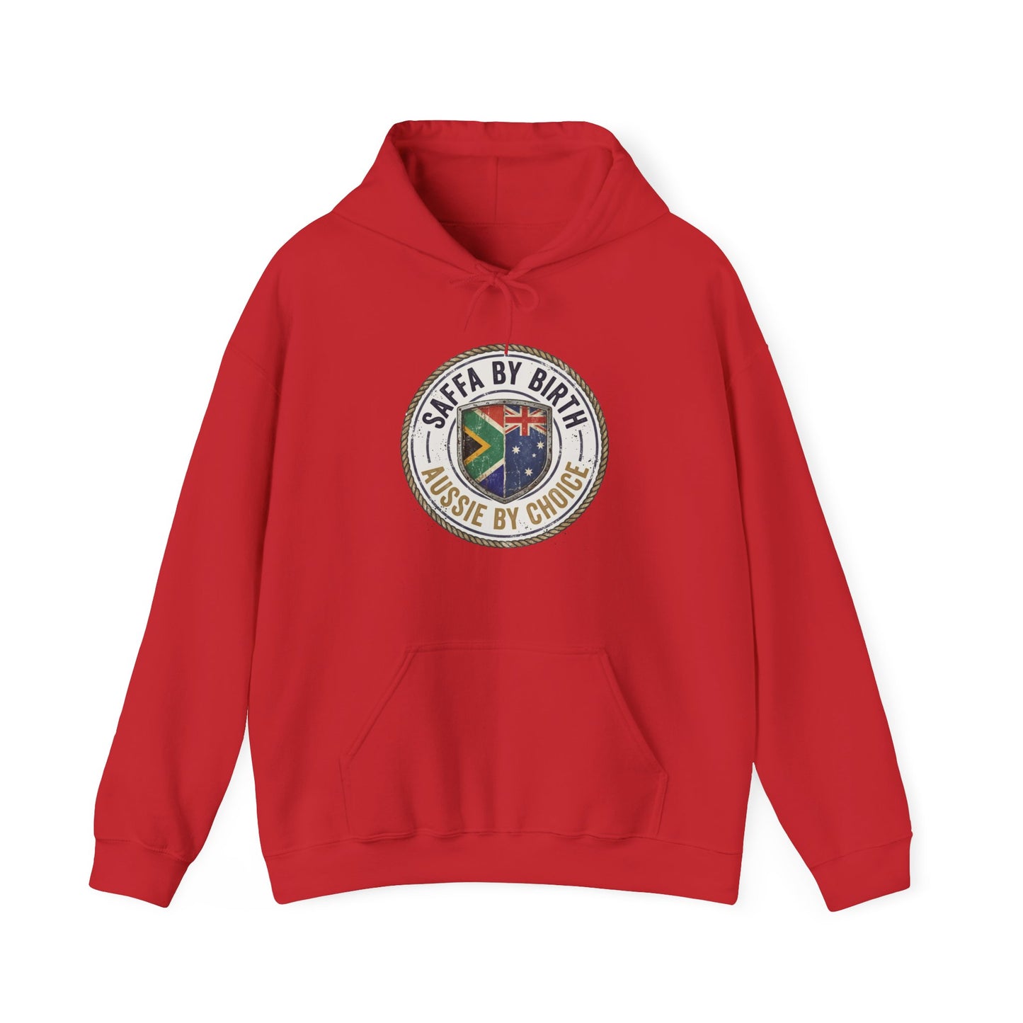 Hoodie — "South African by Birth, Aussie by Choice" Flag Emblem Pullover