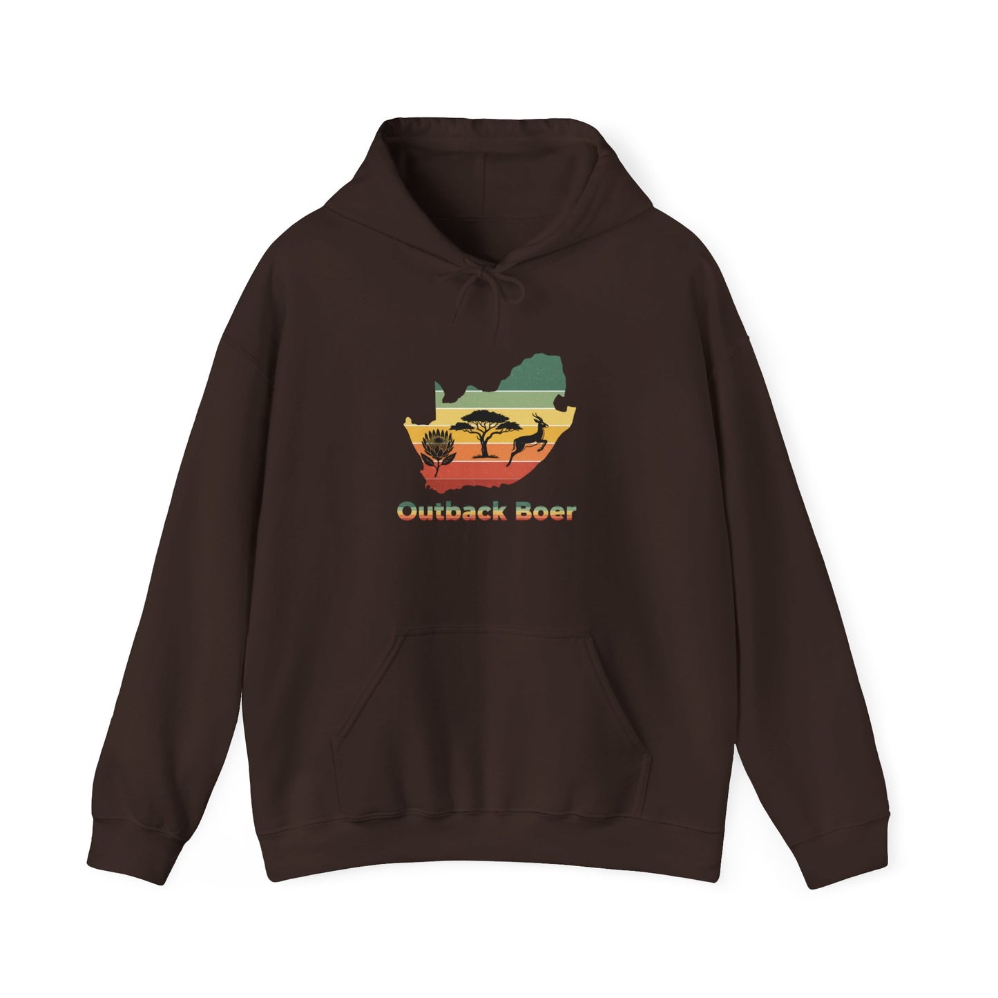 Outback Boer Hoodie — Rustic Australia Map with Savanna Silhouette