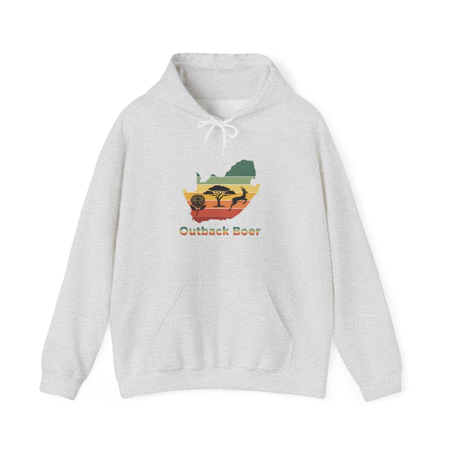 Outback Boer Hoodie — Rustic Australia Map with Savanna Silhouette