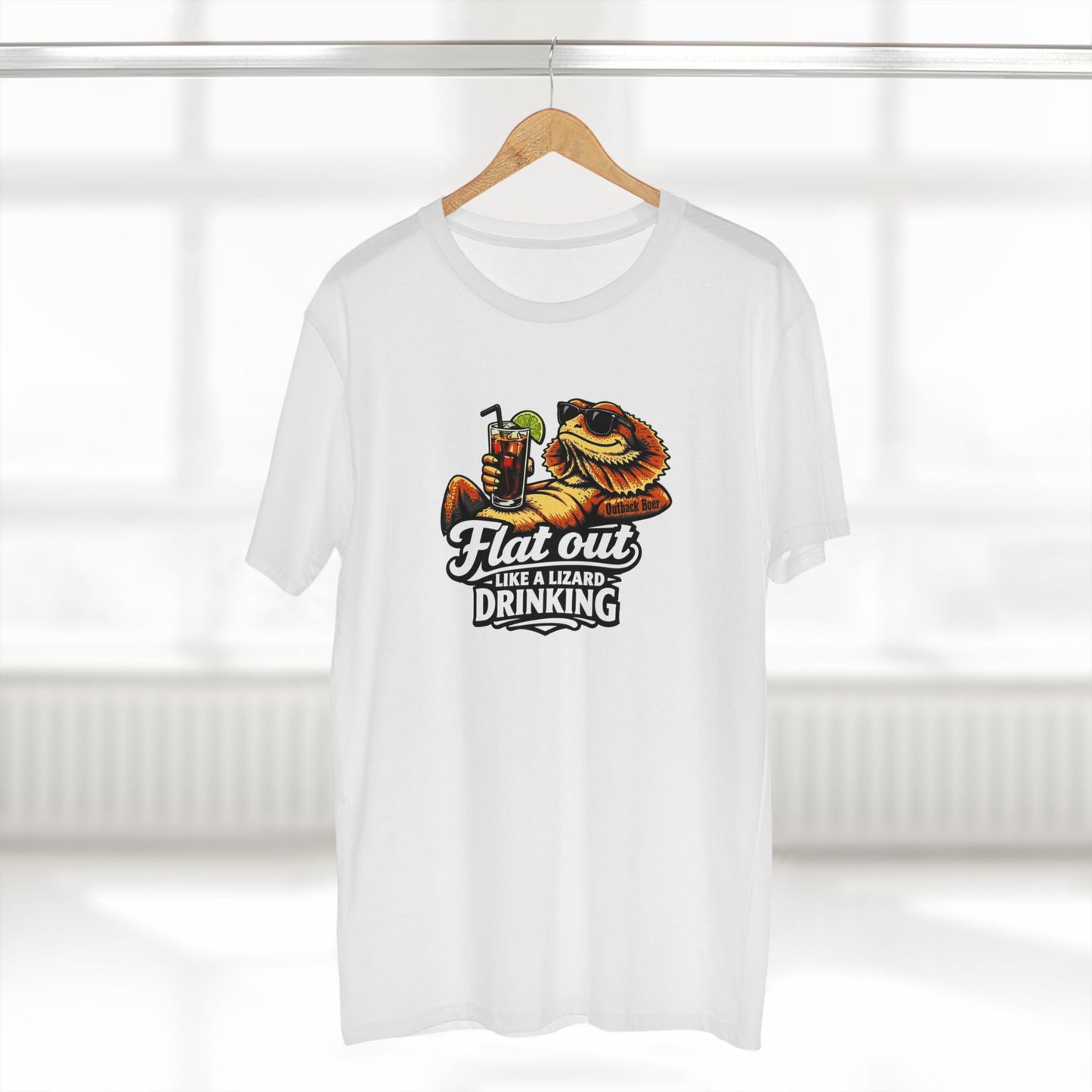 Flat Out Like a Lizard Drinking T-Shirt — Funny Reptile Tshirt White
