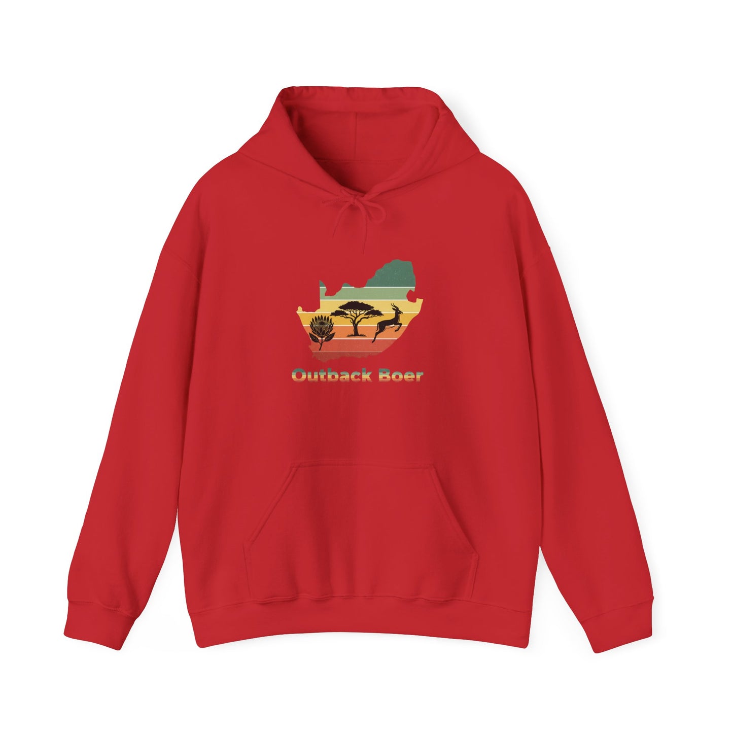 Outback Boer Hoodie — Rustic Australia Map with Savanna Silhouette