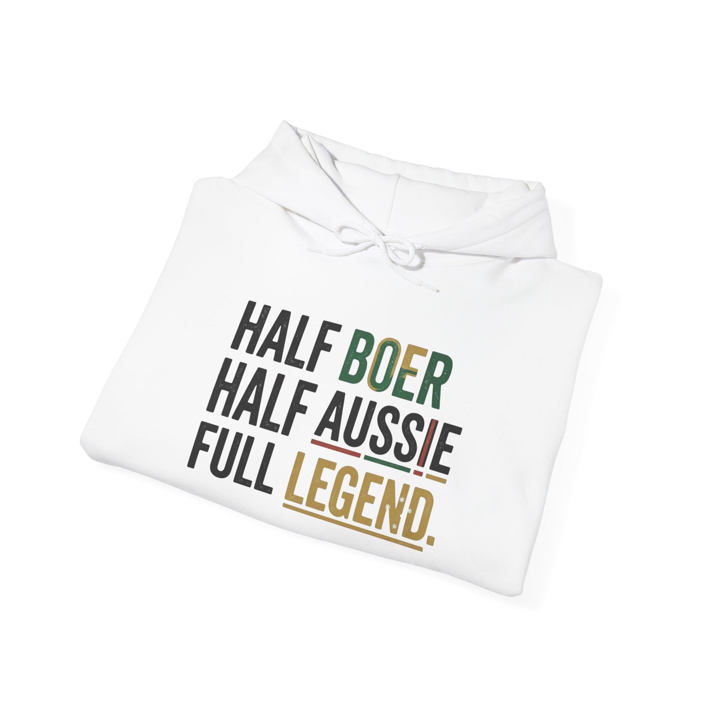 Hoodie - "Half Boer Half Aussie Full Legend" Heritage Hoodie Black Writing