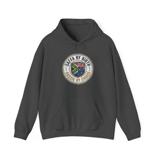 Hoodie — "South African by Birth, Aussie by Choice" Flag Emblem Pullover