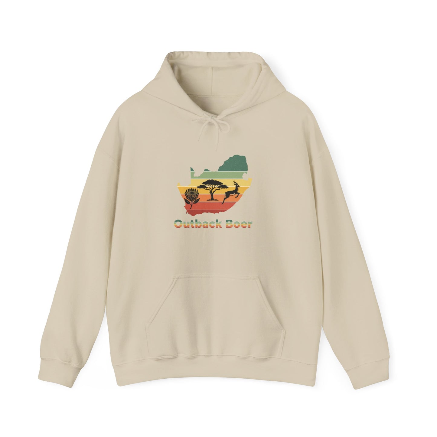 Outback Boer Hoodie — Rustic Australia Map with Savanna Silhouette