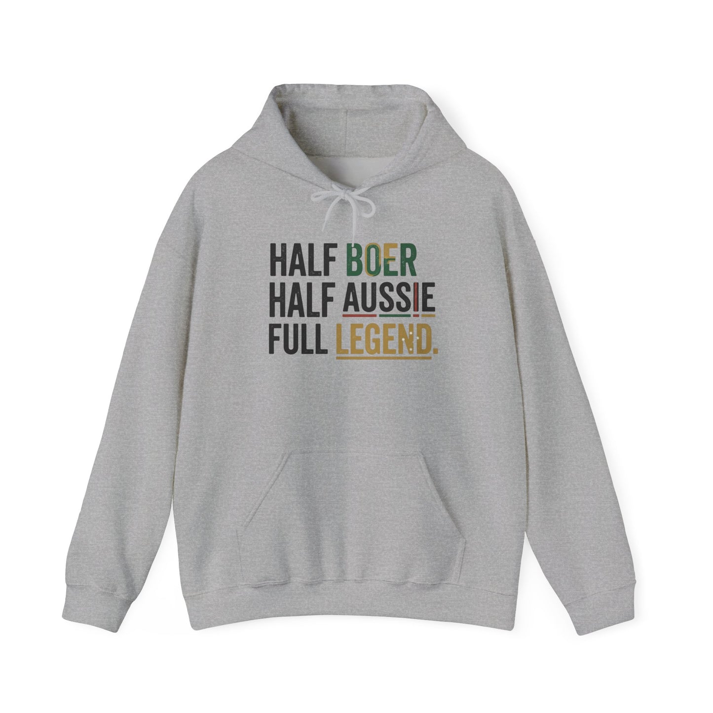 Hoodie - "Half Boer Half Aussie Full Legend" Heritage Hoodie Black Writing
