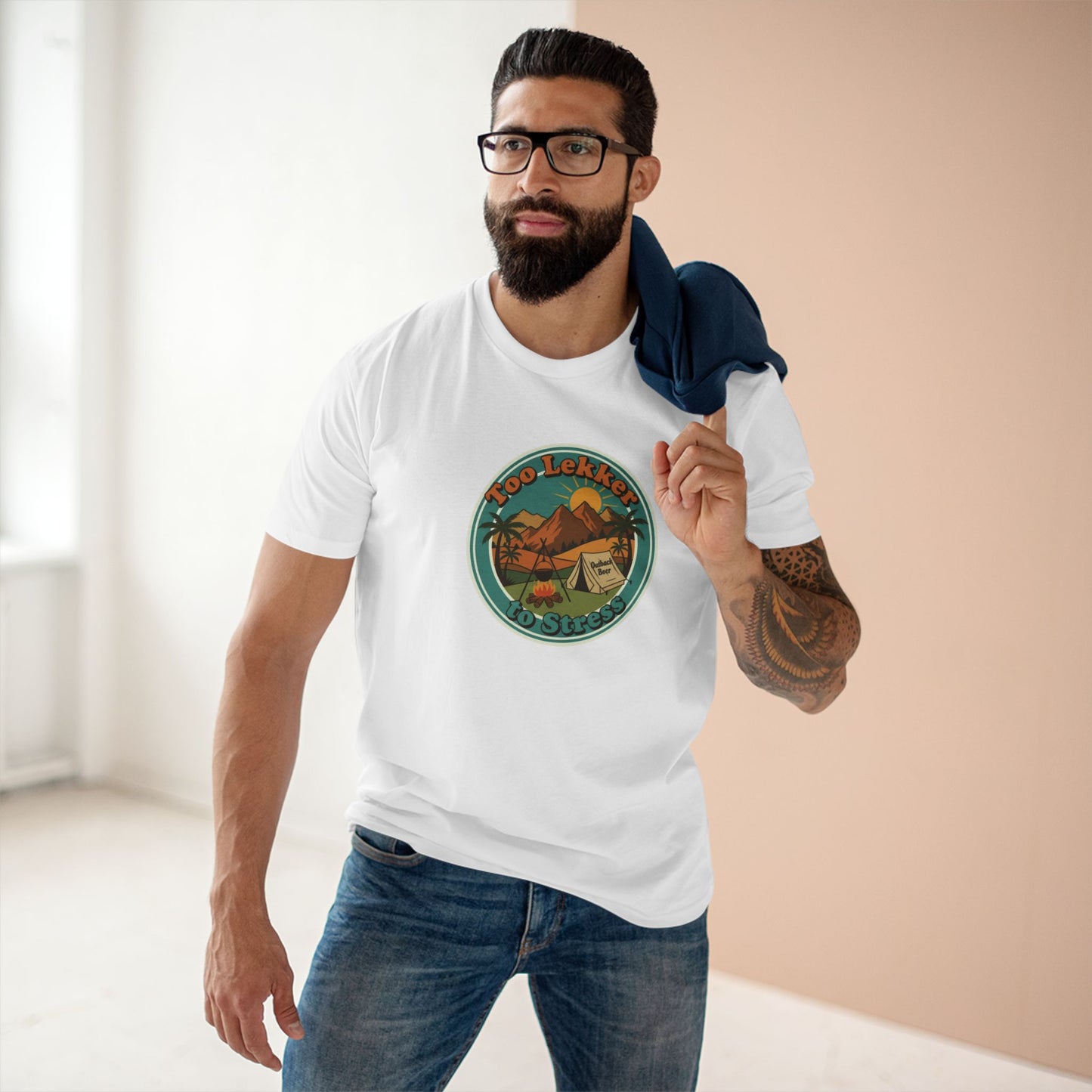 Vintage Camping Tee — "Too Lekker To Stress" Outdoor Adventure T-Shirt