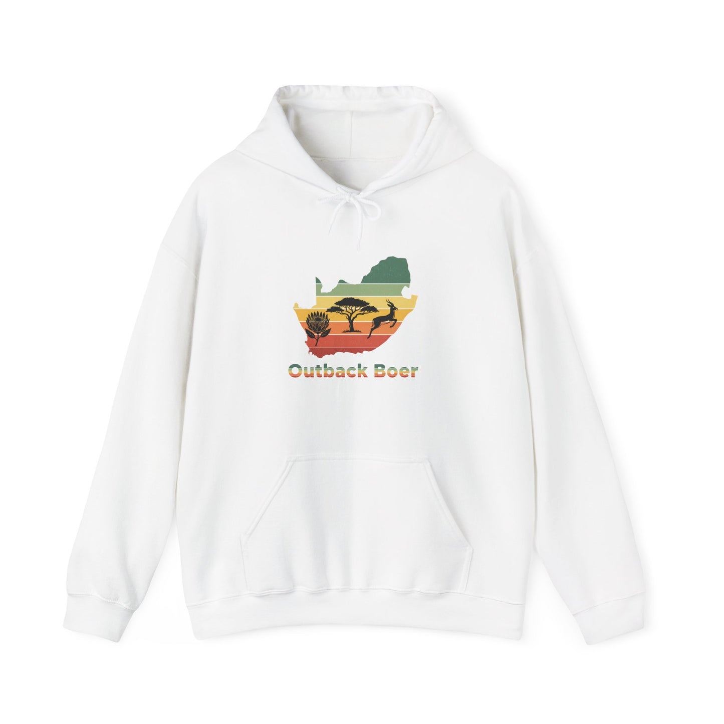 Outback Boer Hoodie — Rustic Australia Map with Savanna Silhouette