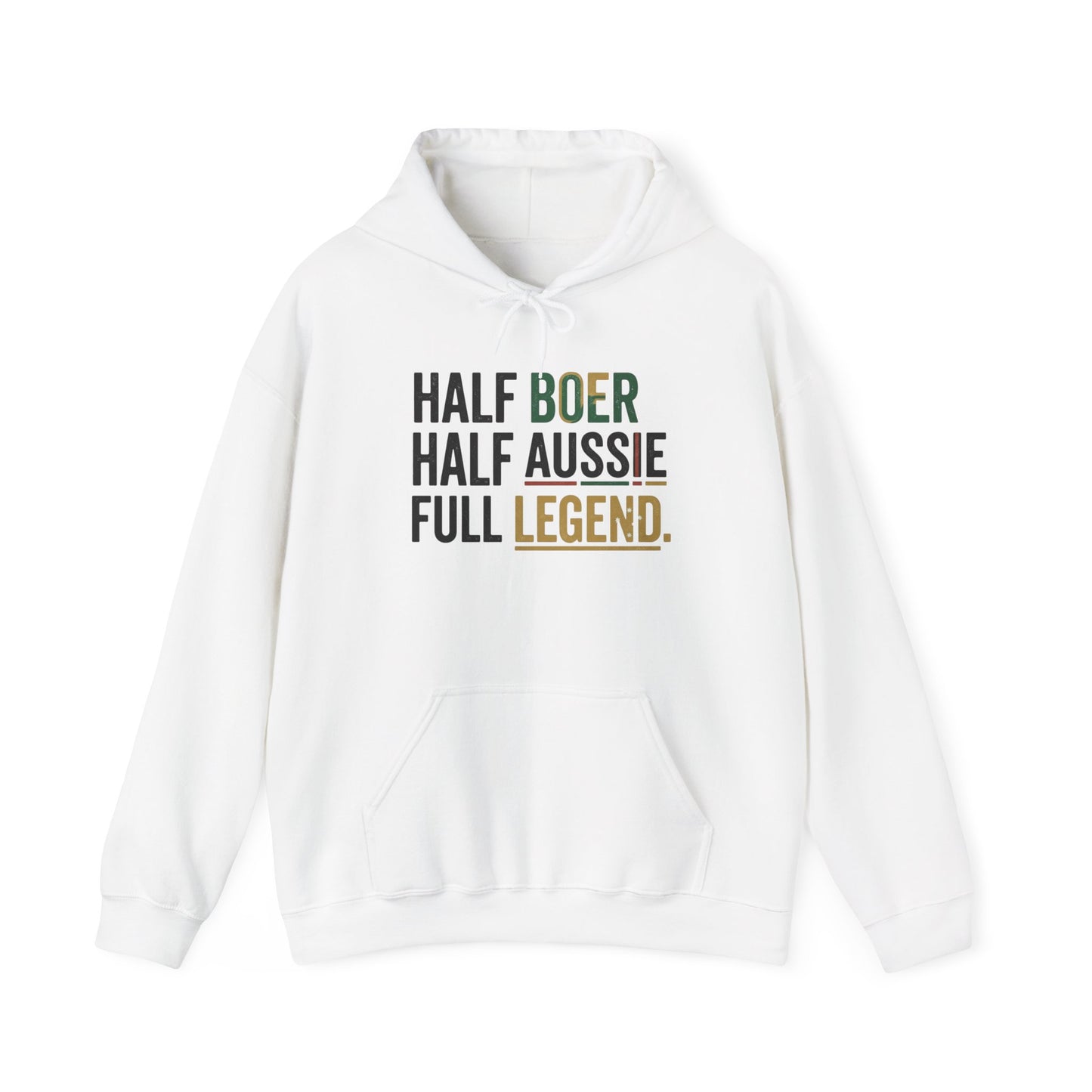 Hoodie - "Half Boer Half Aussie Full Legend" Heritage Hoodie Black Writing