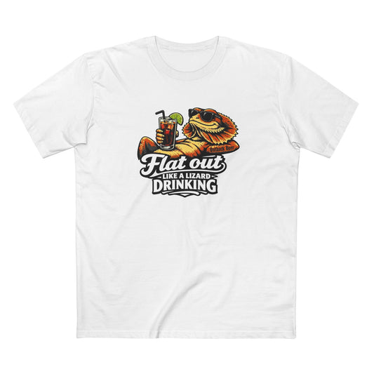 Flat Out Like a Lizard Drinking T-Shirt — Funny Reptile Tshirt White