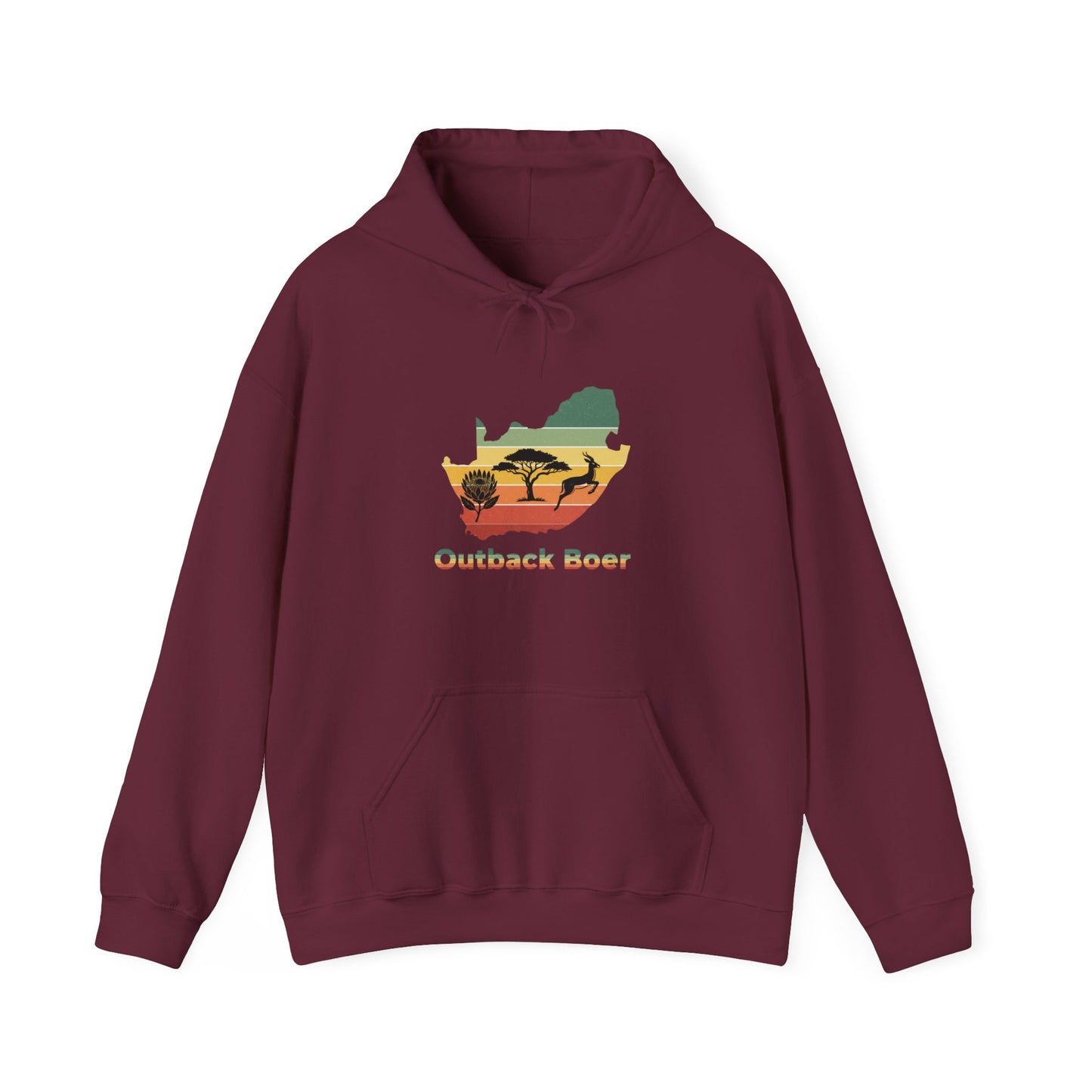 Outback Boer Hoodie — Rustic Australia Map with Savanna Silhouette