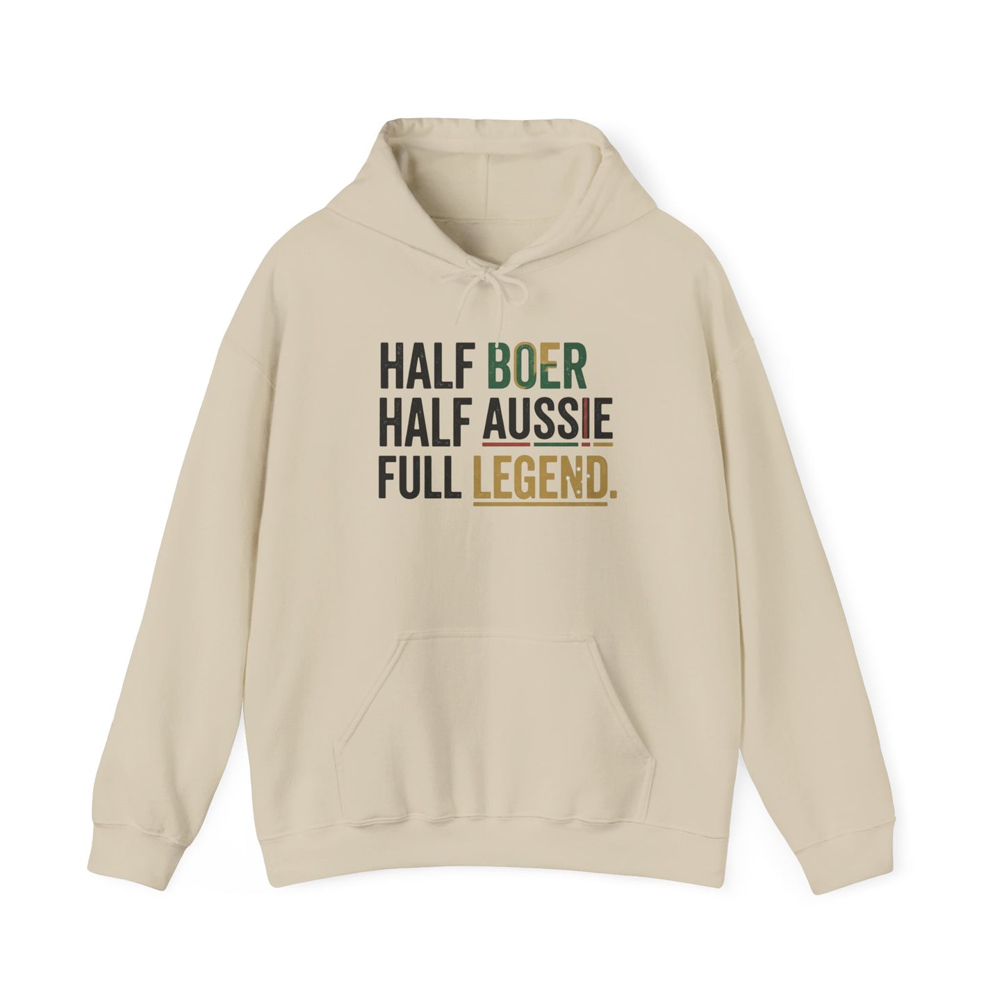 Hoodie - "Half Boer Half Aussie Full Legend" Heritage Hoodie Black Writing
