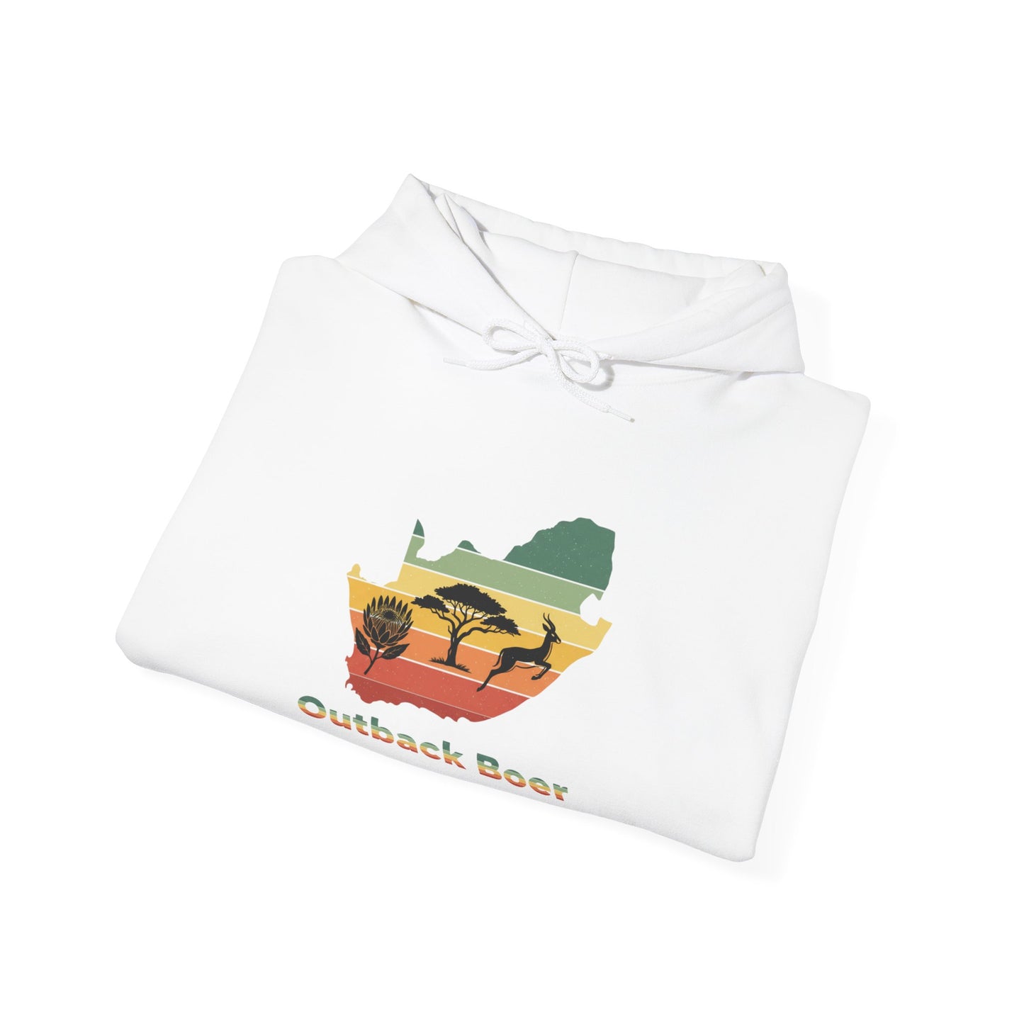 Outback Boer Hoodie — Rustic Australia Map with Savanna Silhouette