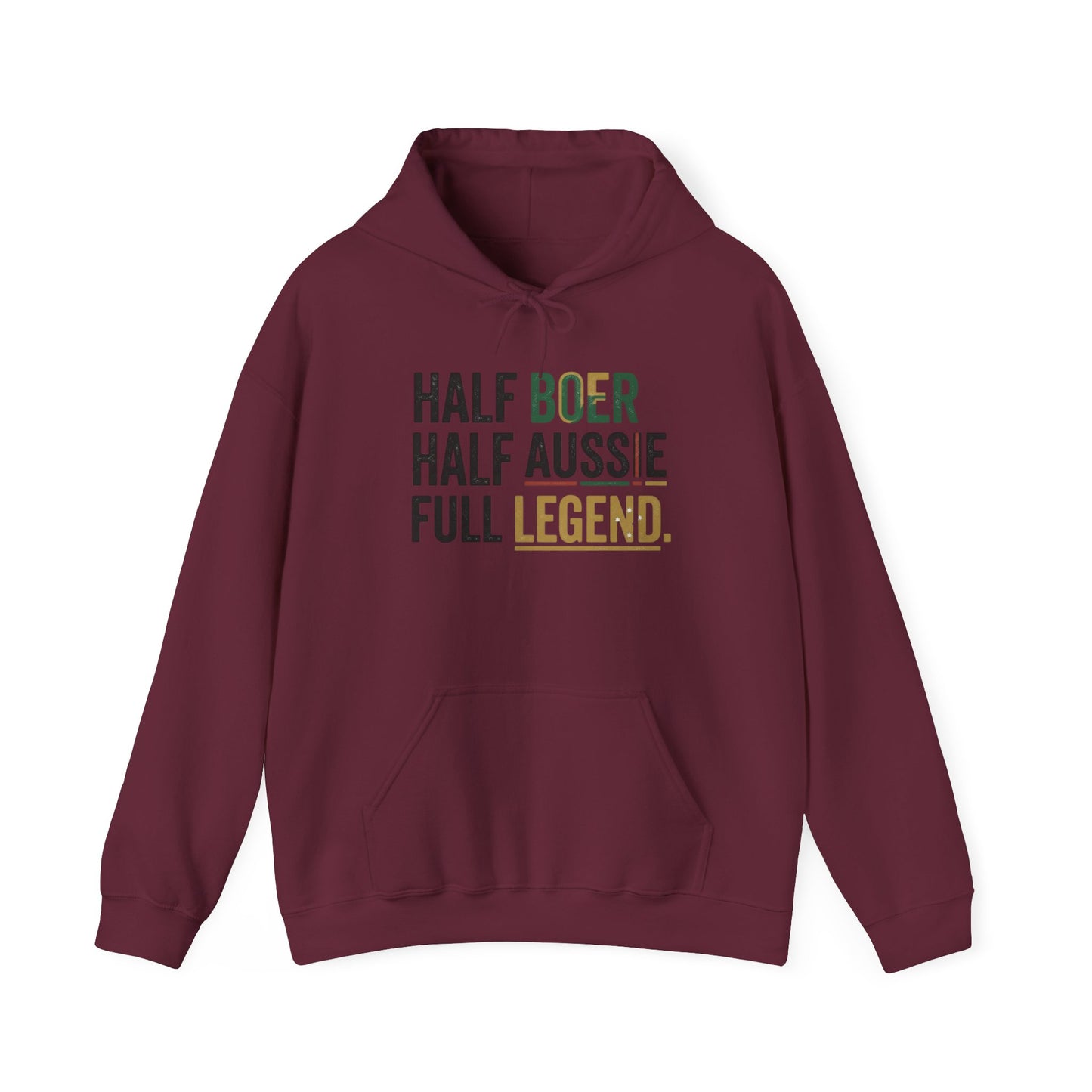 Hoodie - "Half Boer Half Aussie Full Legend" Heritage Hoodie Black Writing