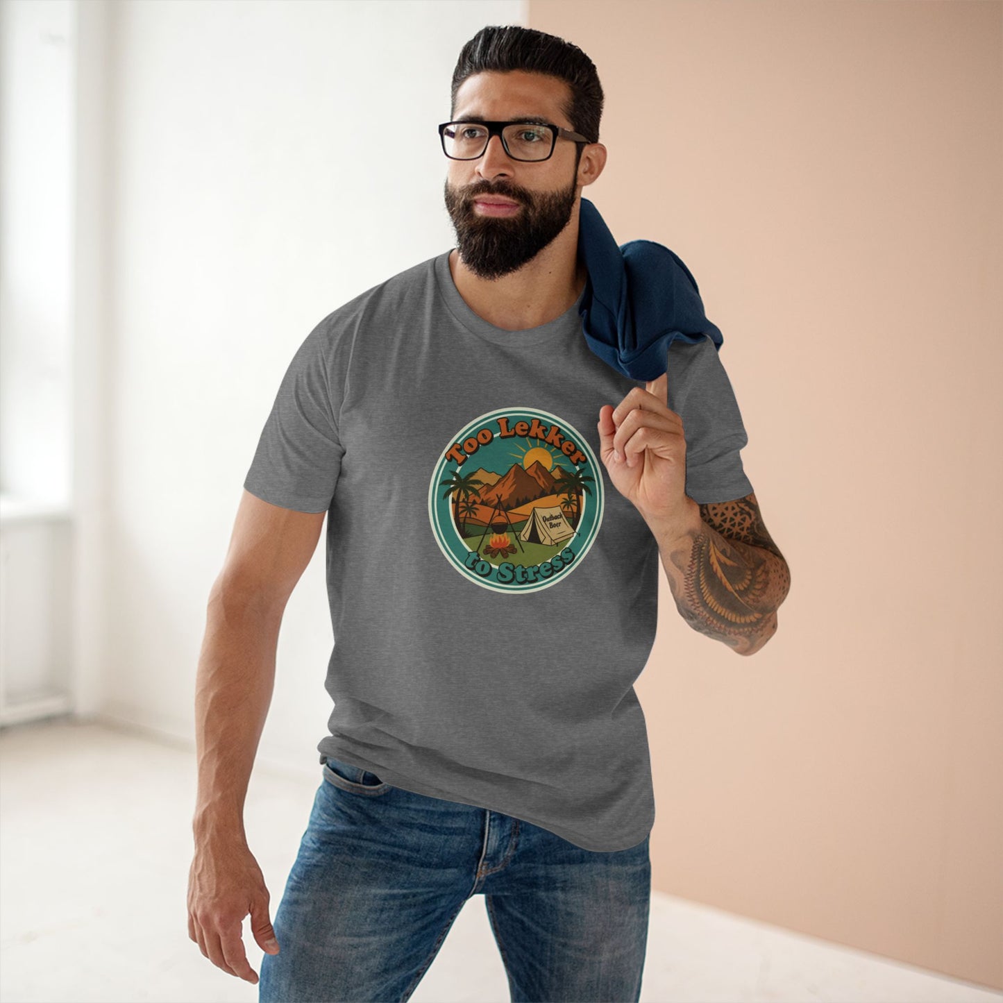 Vintage Camping Tee — "Too Lekker To Stress" Outdoor Adventure T-Shirt