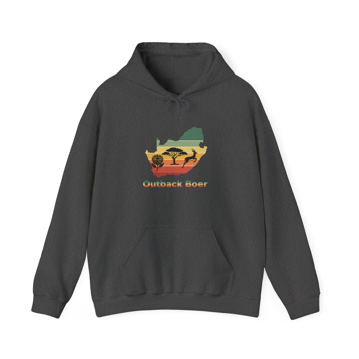 Outback Boer Hoodie — Rustic Australia Map with Savanna Silhouette