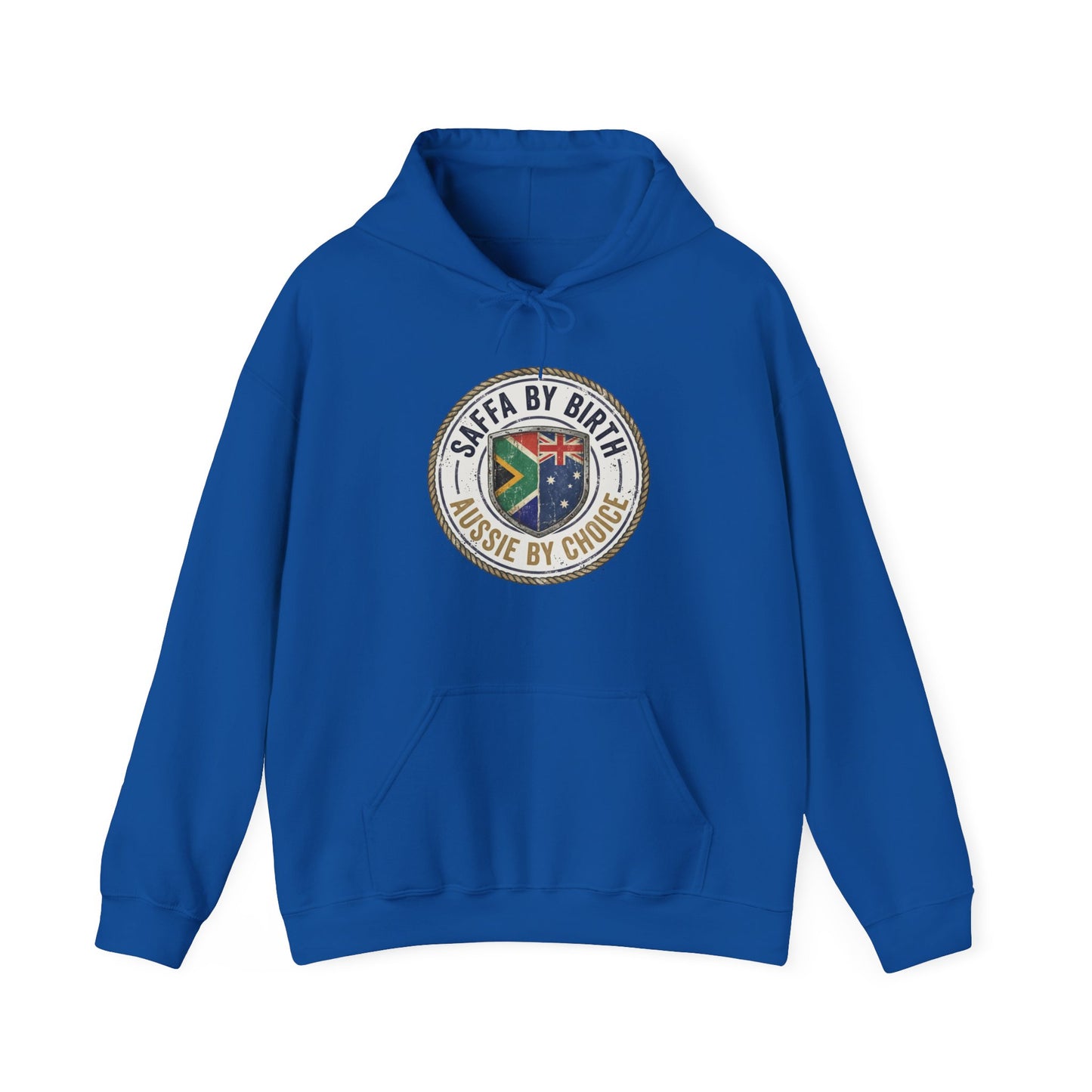 Hoodie — "South African by Birth, Aussie by Choice" Flag Emblem Pullover
