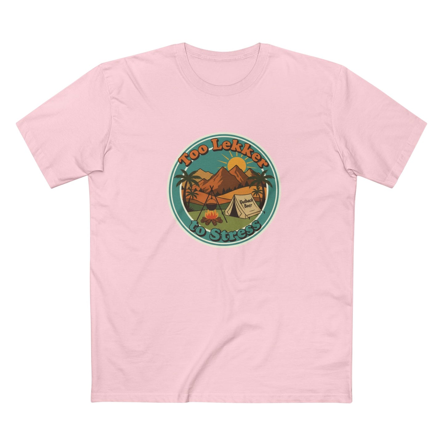 Vintage Camping Tee — "Too Lekker To Stress" Outdoor Adventure T-Shirt