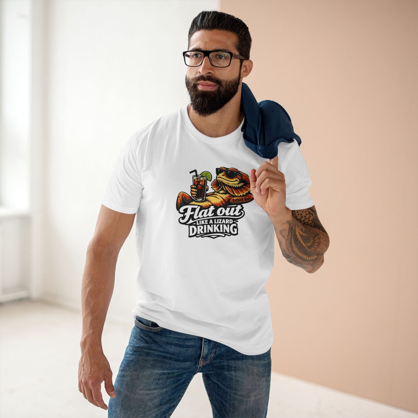 Flat Out Like a Lizard Drinking T-Shirt — Funny Reptile Tshirt White