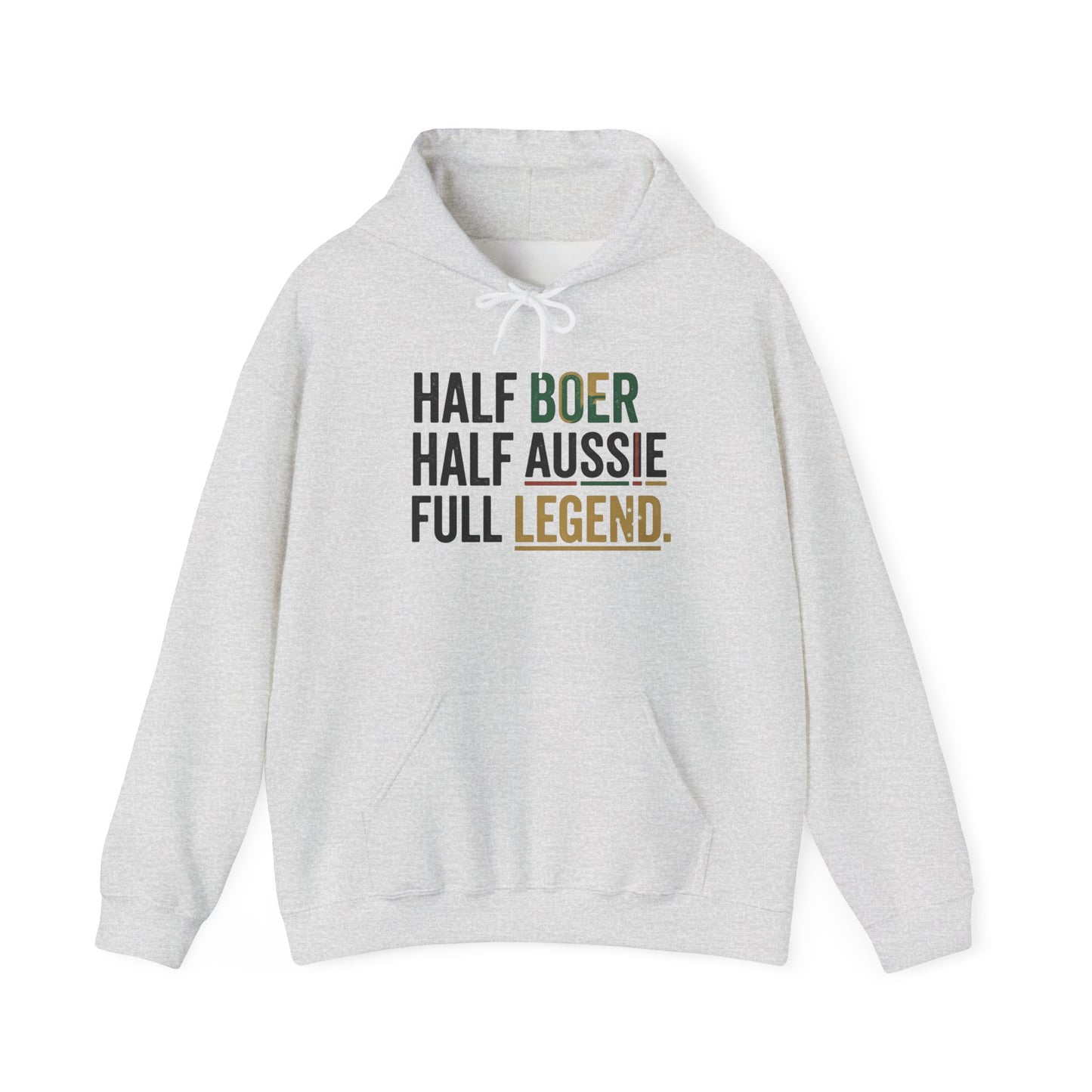Hoodie - "Half Boer Half Aussie Full Legend" Heritage Hoodie Black Writing