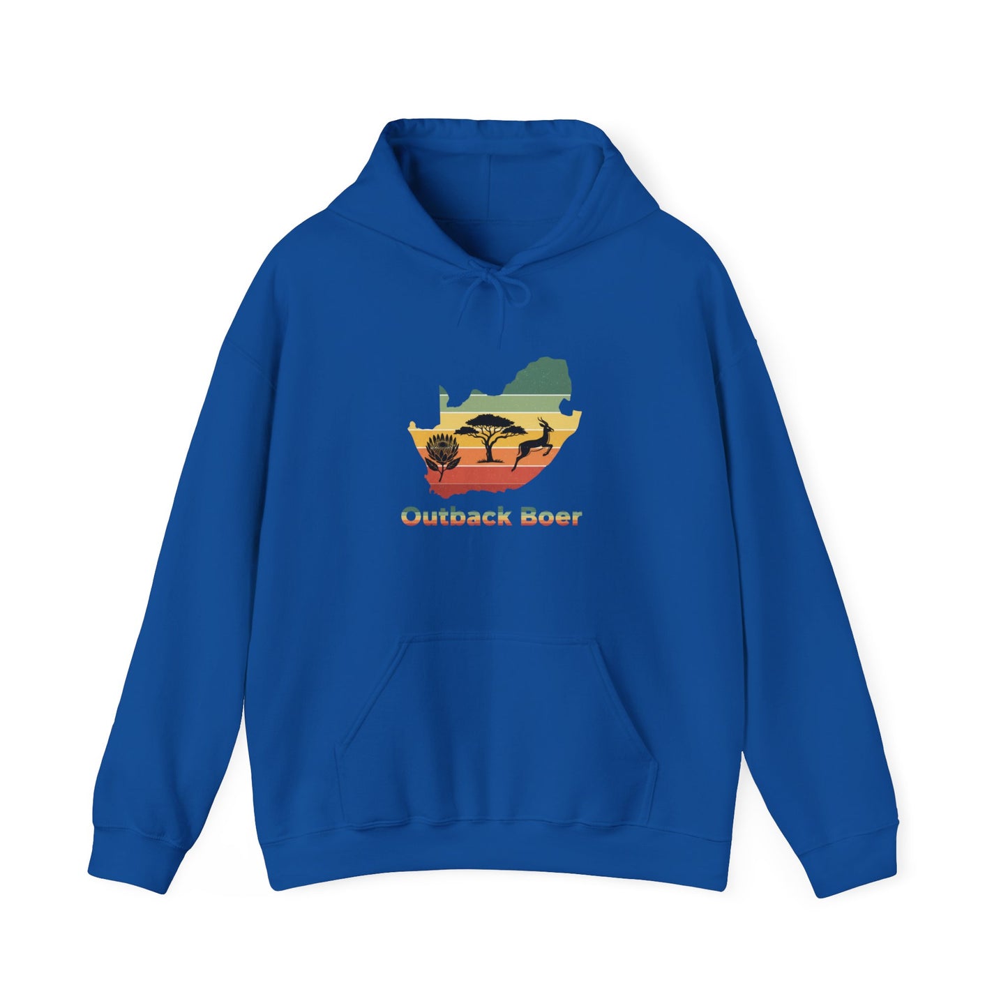 Outback Boer Hoodie — Rustic Australia Map with Savanna Silhouette