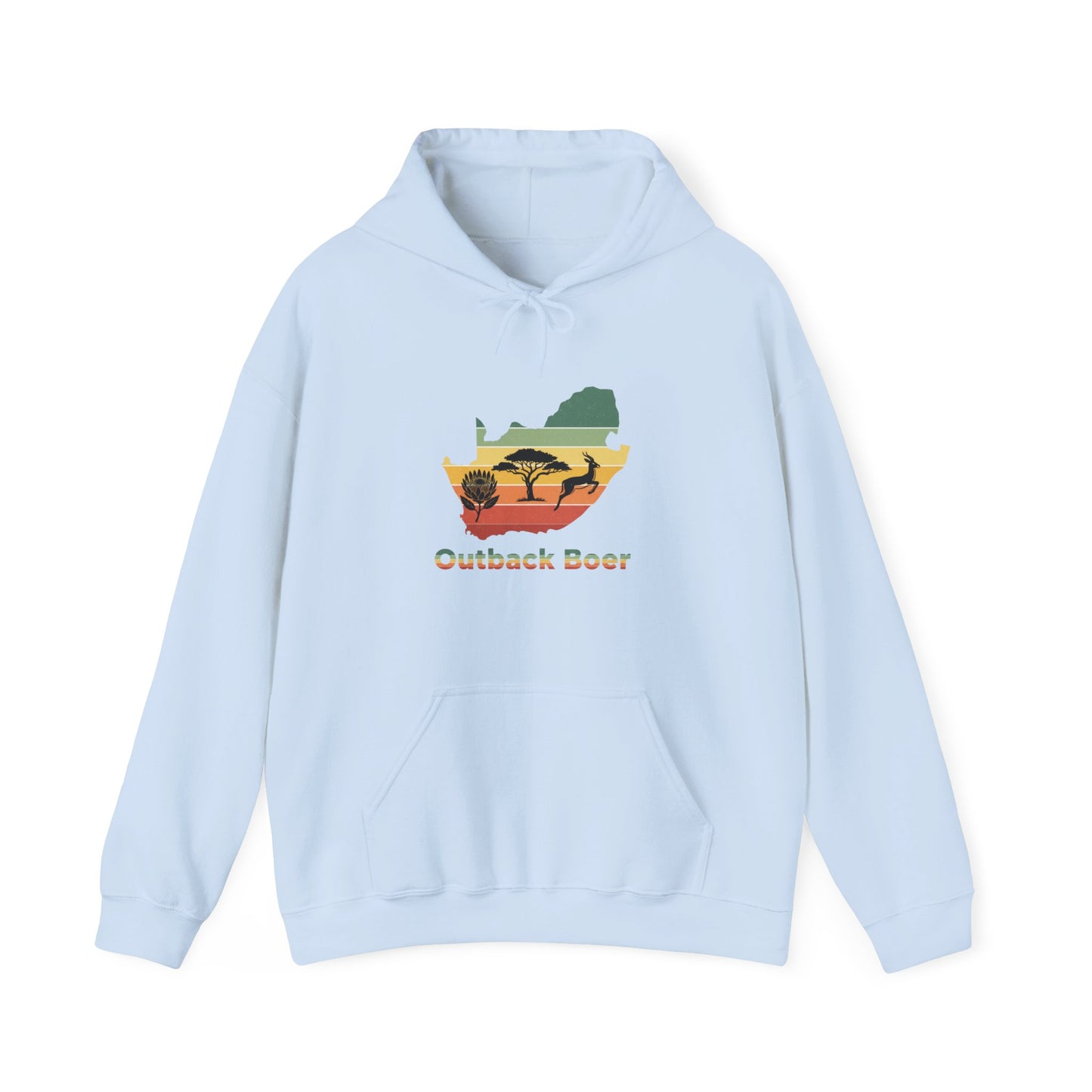 Outback Boer Hoodie — Rustic Australia Map with Savanna Silhouette
