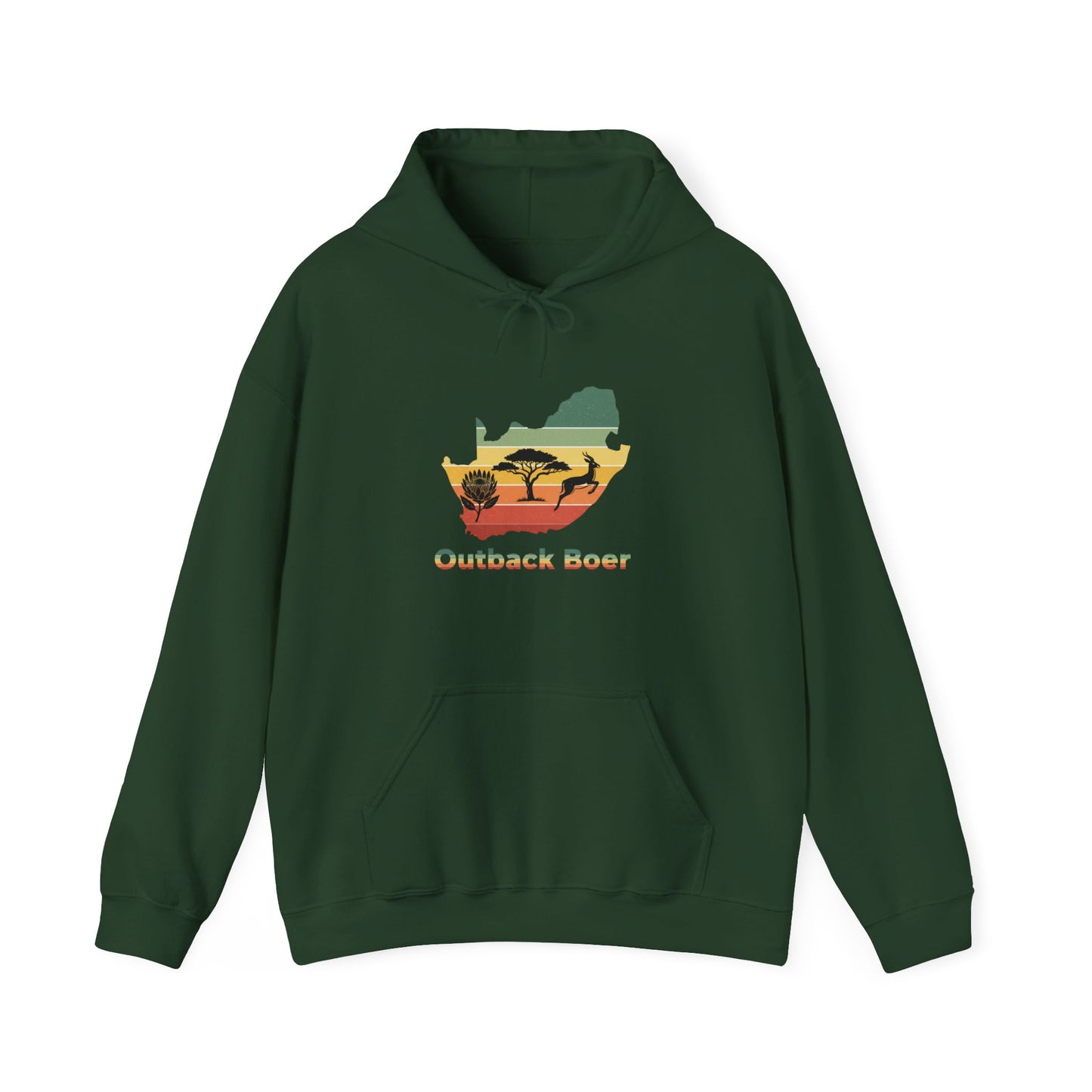 Outback Boer Hoodie — Rustic Australia Map with Savanna Silhouette