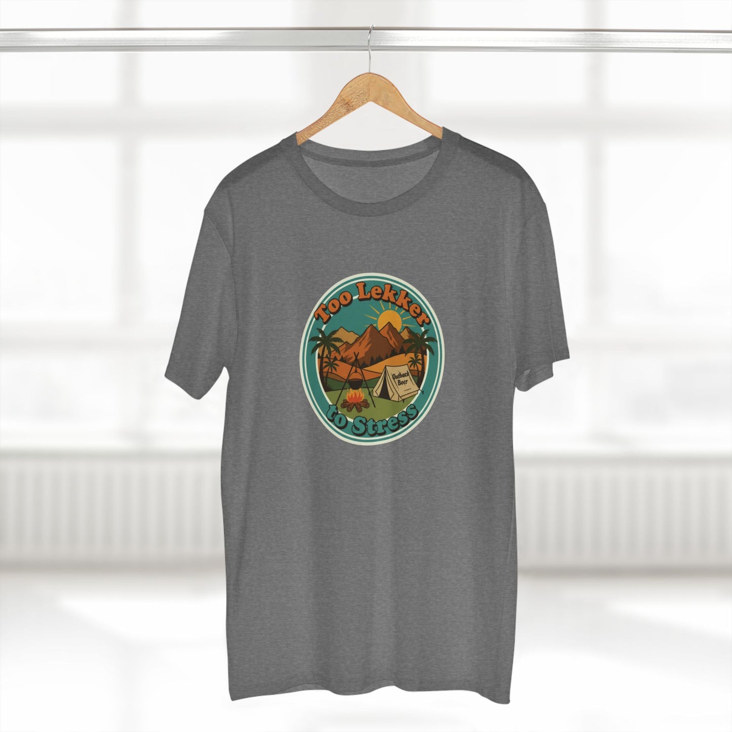 Vintage Camping Tee — "Too Lekker To Stress" Outdoor Adventure T-Shirt
