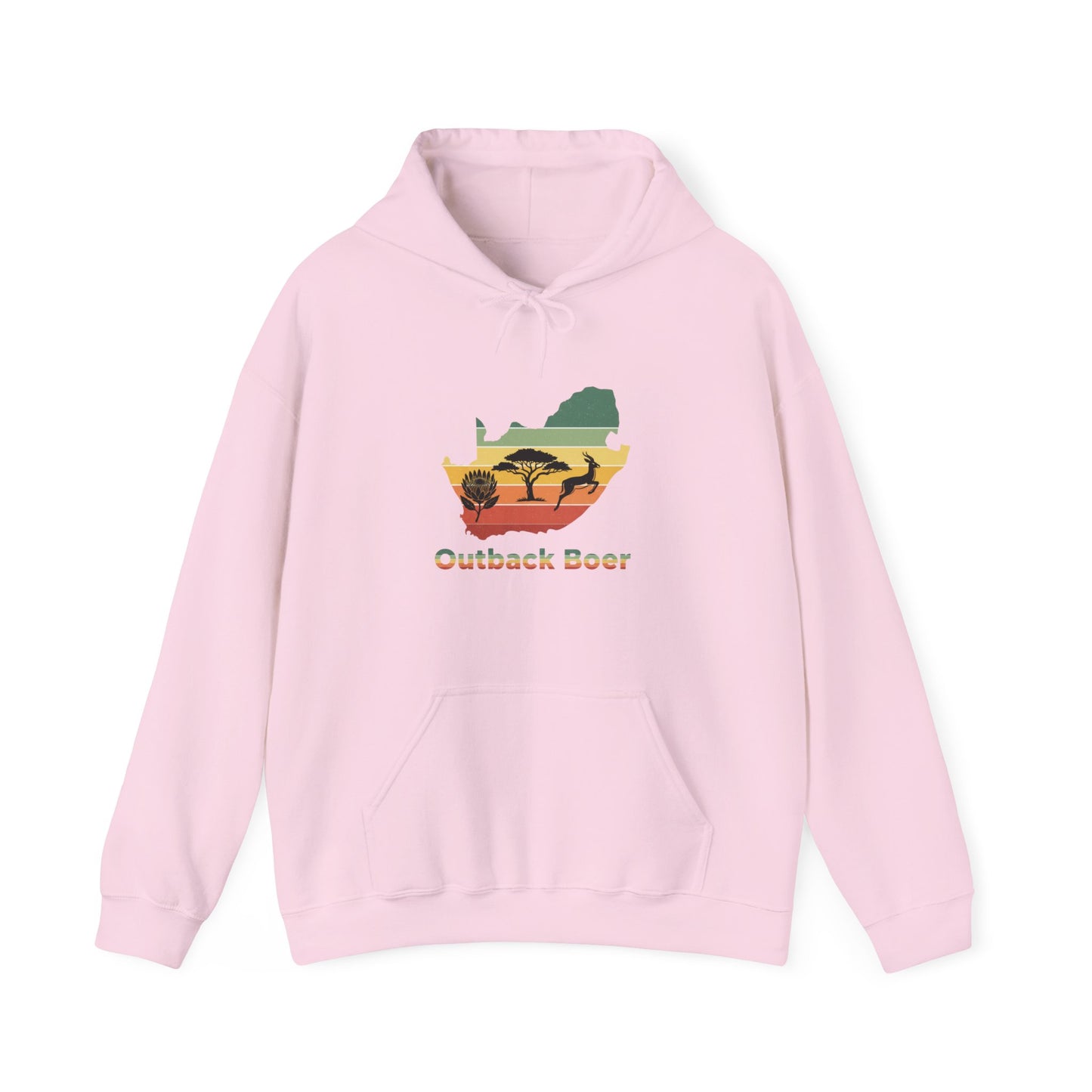 Outback Boer Hoodie — Rustic Australia Map with Savanna Silhouette
