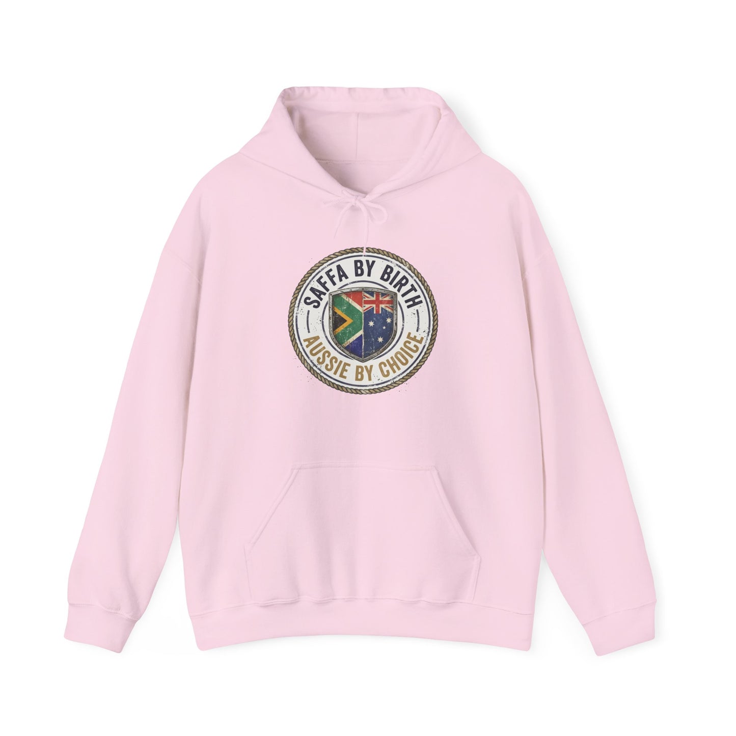 Hoodie — "South African by Birth, Aussie by Choice" Flag Emblem Pullover