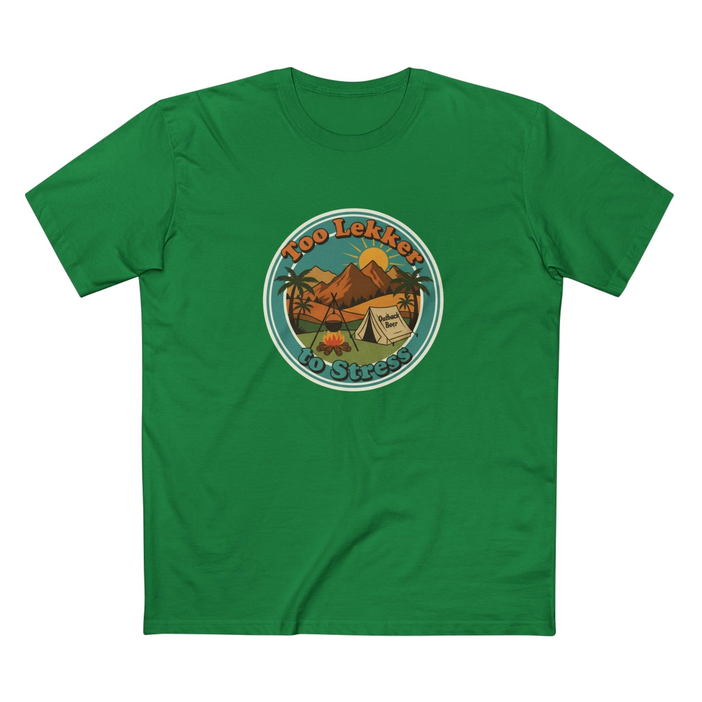 Vintage Camping Tee — "Too Lekker To Stress" Outdoor Adventure T-Shirt