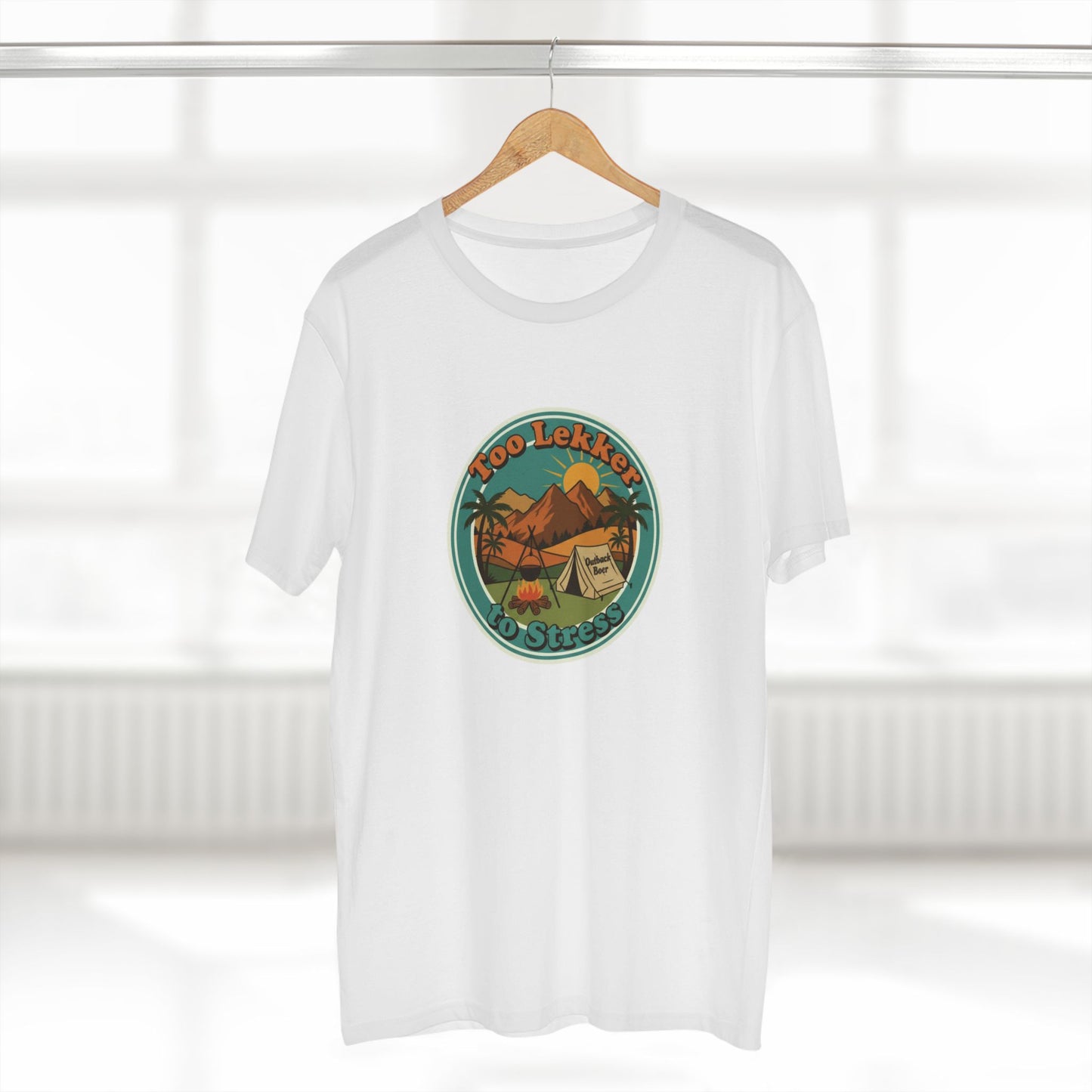 Vintage Camping Tee — "Too Lekker To Stress" Outdoor Adventure T-Shirt
