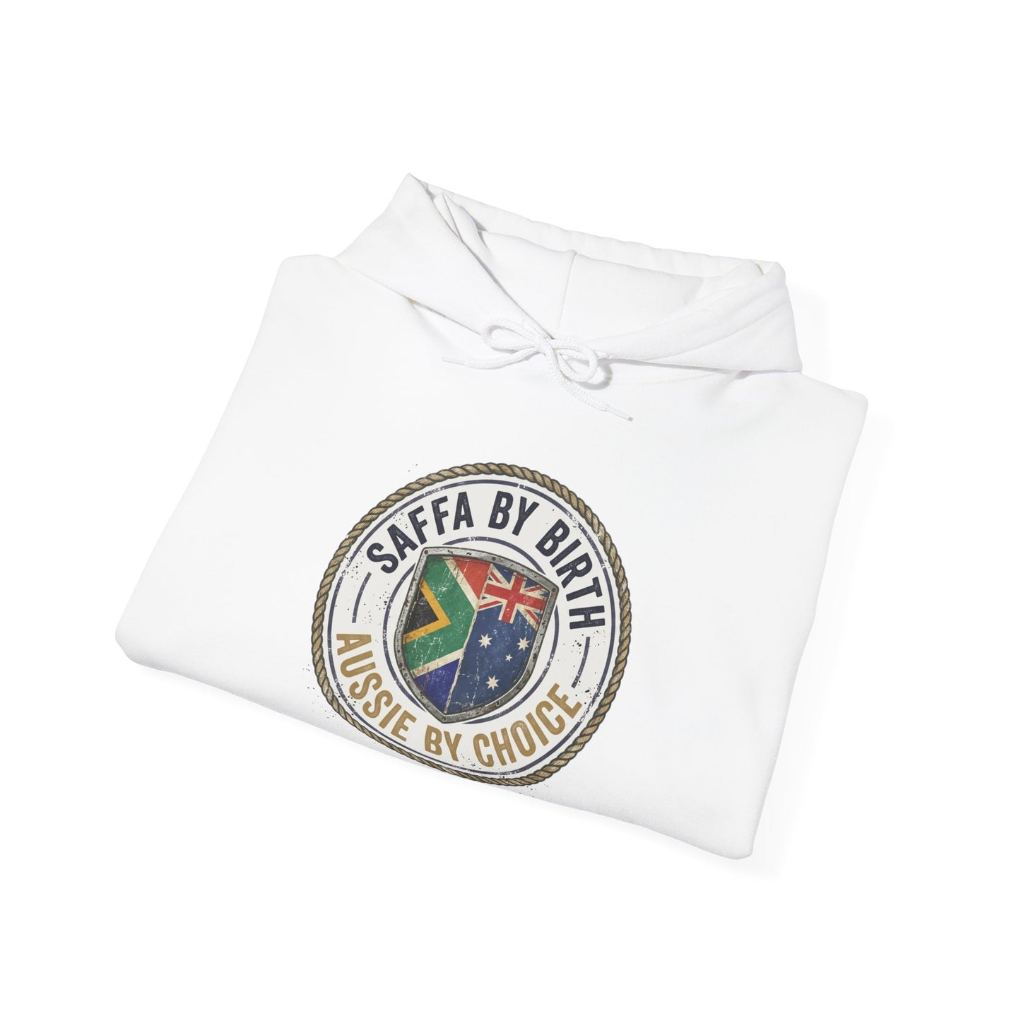 Hoodie — "South African by Birth, Aussie by Choice" Flag Emblem Pullover
